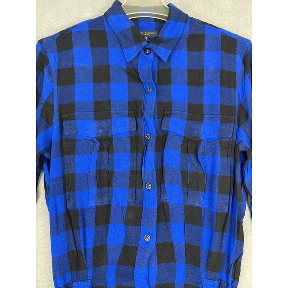 Rag & Bone Shirtdress Women's Size M Blue Black Plaid Belted Button Up - Picture 3 of 15